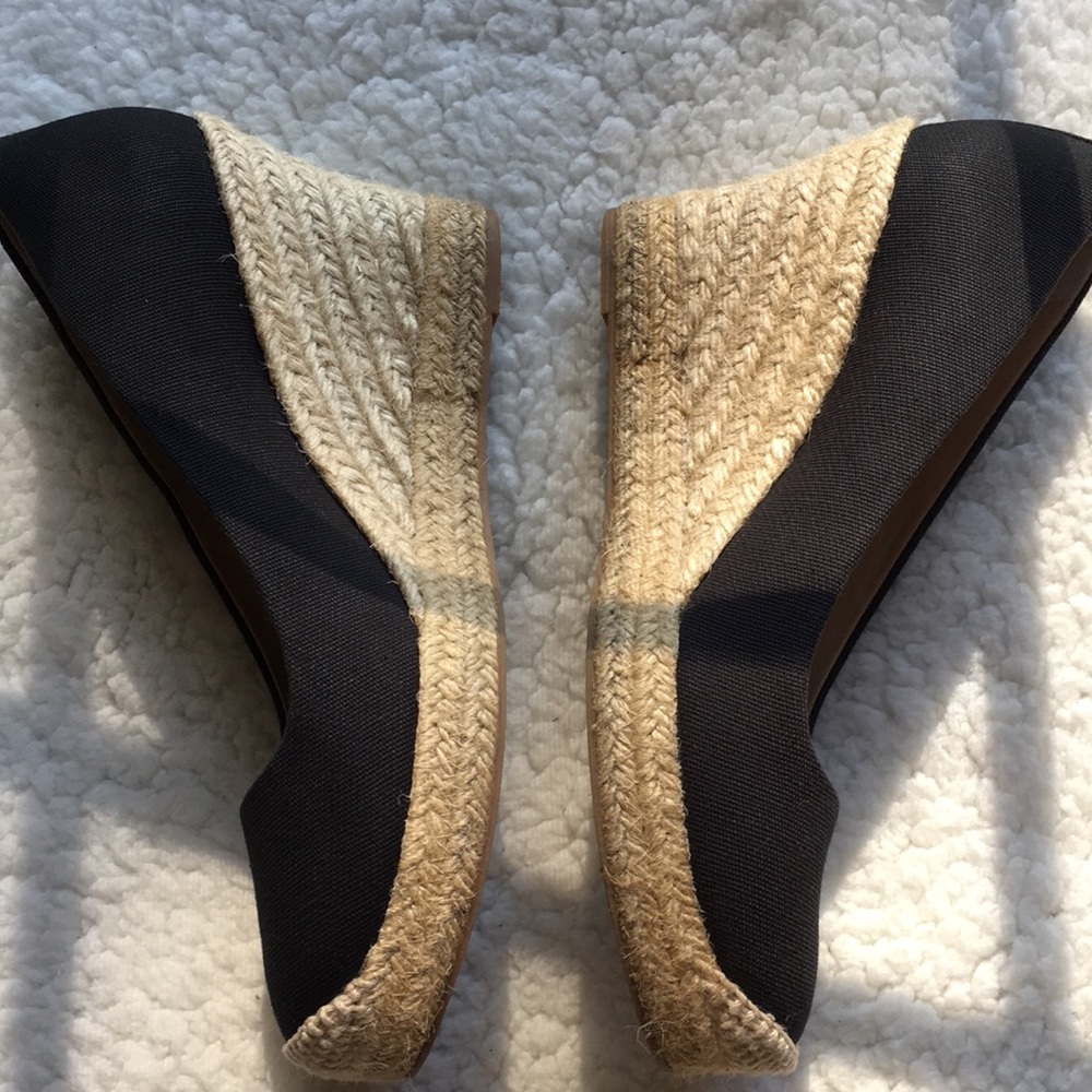 J. Crew Black Canvas Espadrille Wedges with Natural Jute Heel - Picture 3 of 8